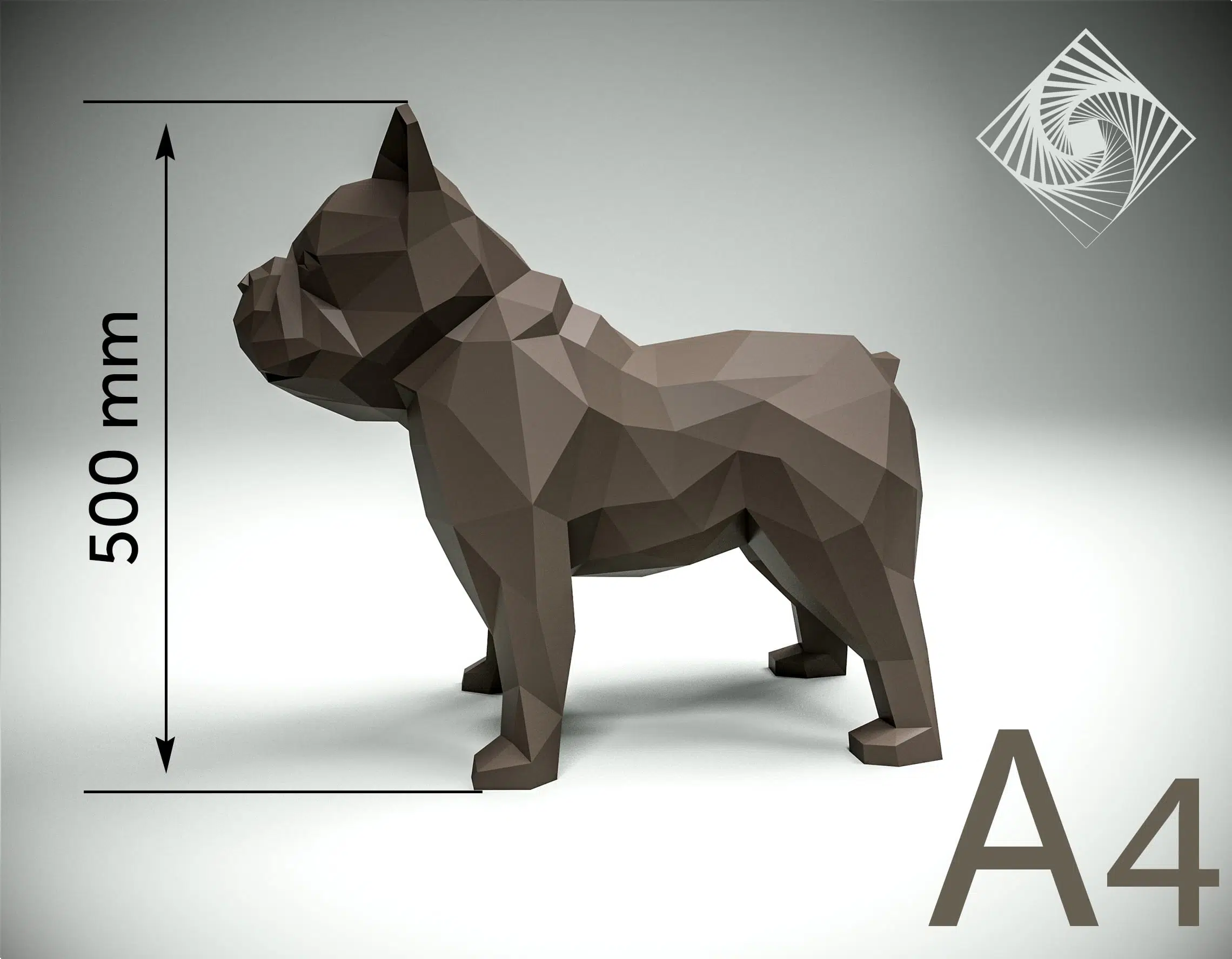 Franse bulldog papercraft in 3D-origami, weergave 8