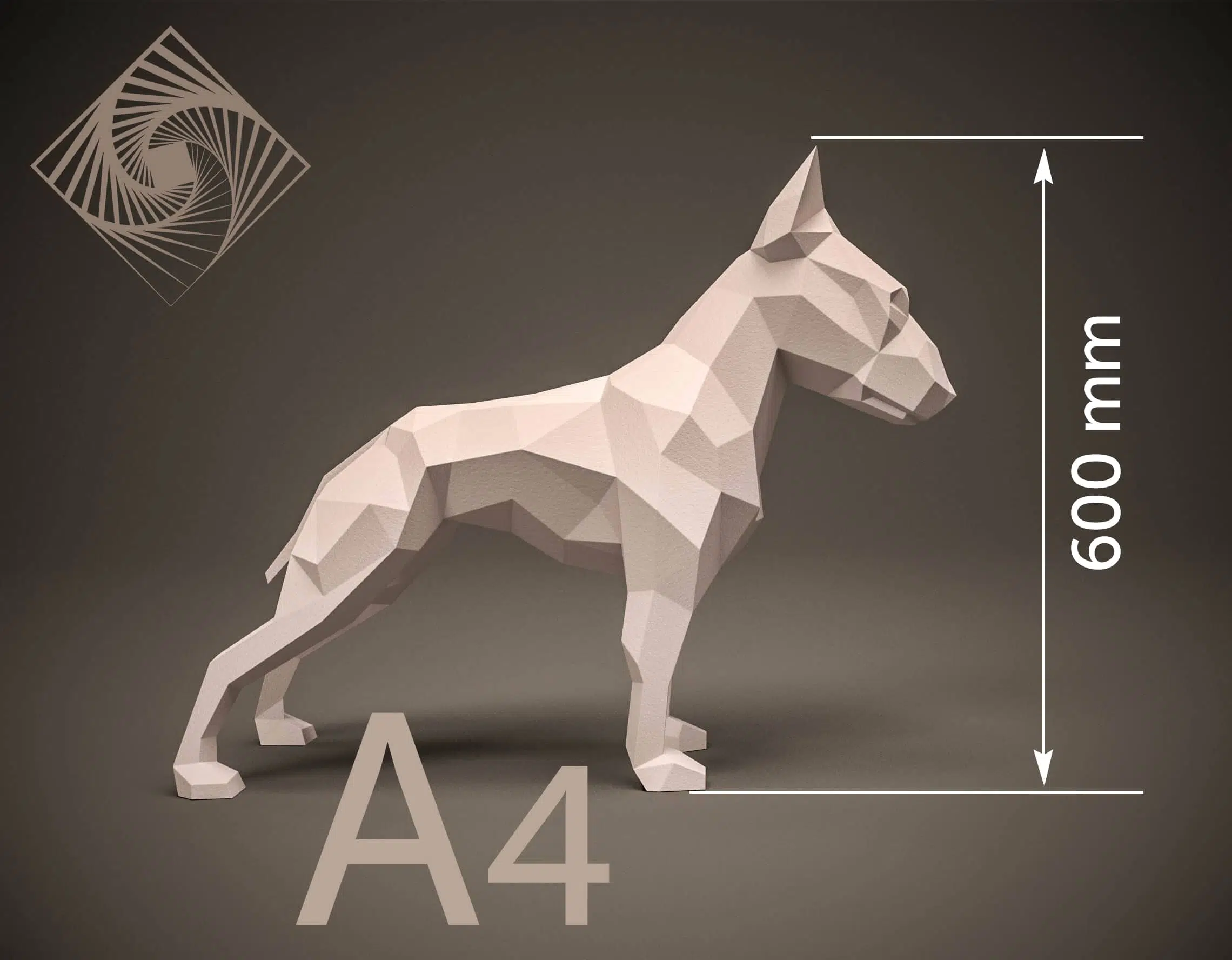 Bulldog papercraft 3D in beige, weergave 6