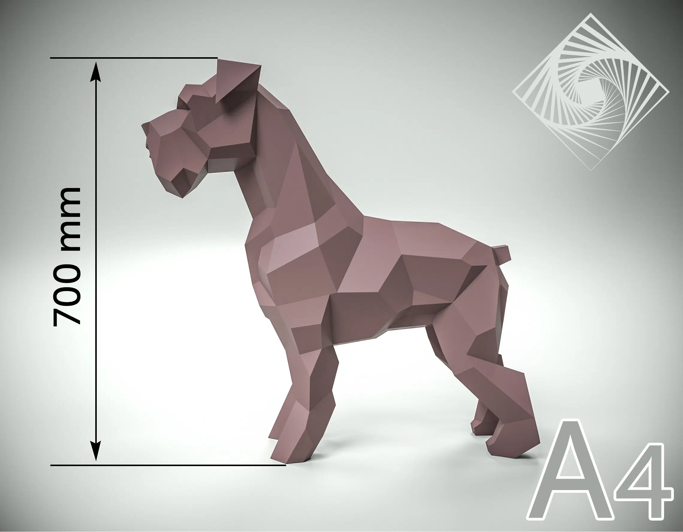 Schnauzer Papercraft als 3D-Origami, Ansicht 2