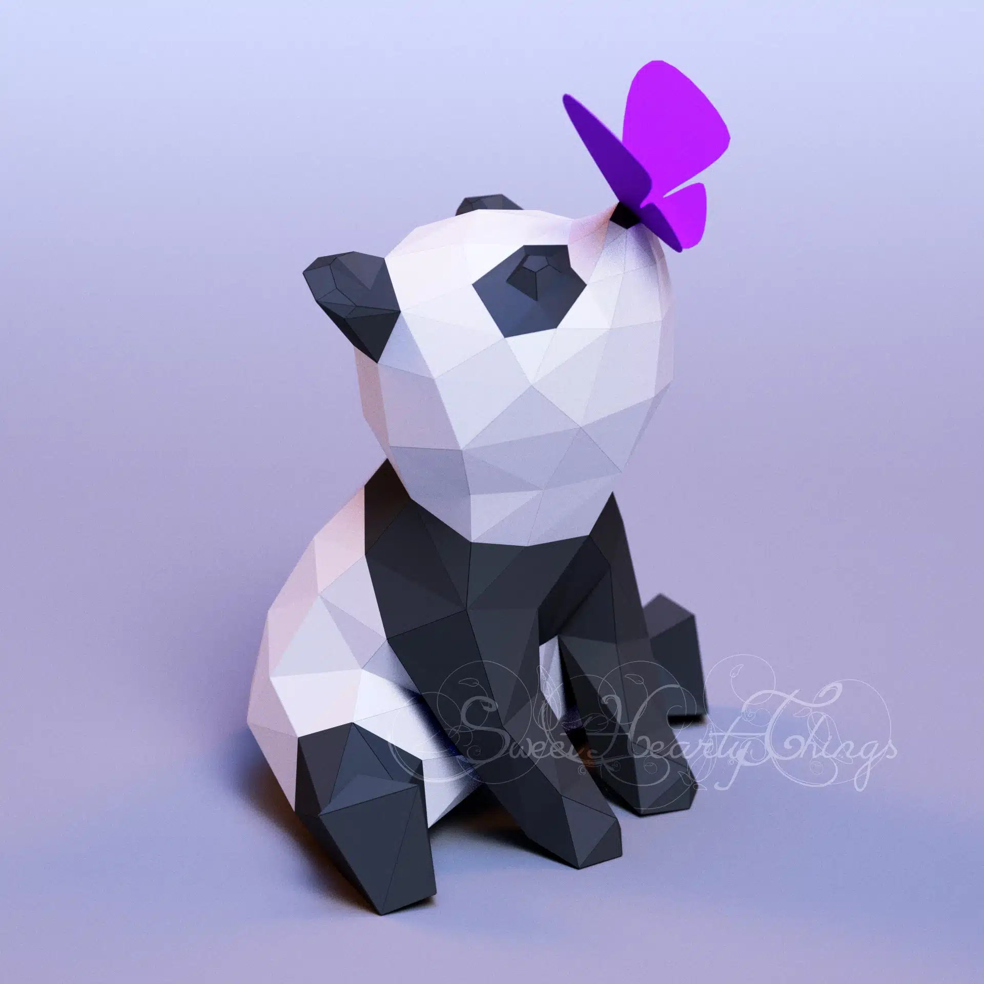 Papercraft cute panda and butterfly in 3D origami