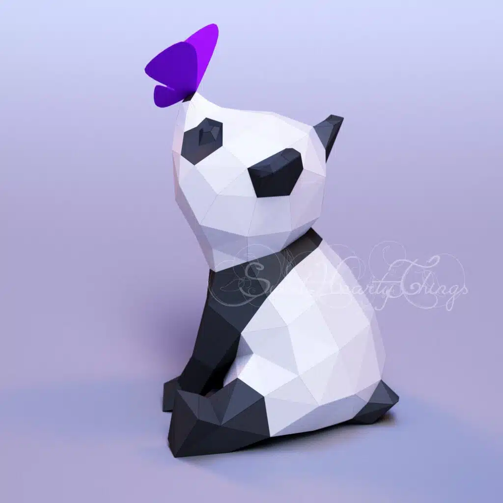 Papercraft di panda tenero e farfalla in origami 3D