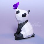 Papercraft cute panda and butterfly in 3D origami