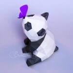 Papercraft cute panda and butterfly in 3D origami
