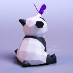 Papercraft cute panda and butterfly in 3D origami