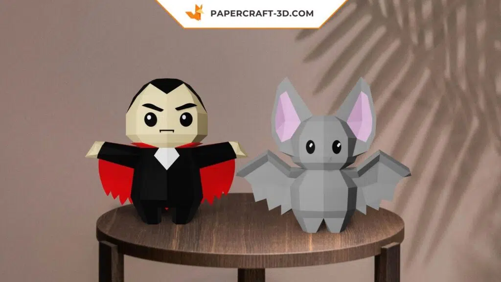Papercraft Dracula et chauve-souris en origami 3D, weergave 2