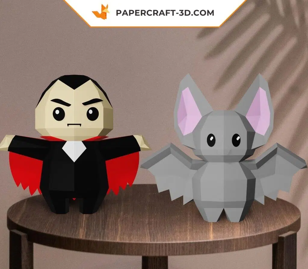 Papercraft Dracula und Fledermaus als 3D-Origami