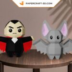 Papercraft of Dracula and his bat in 3D origami
