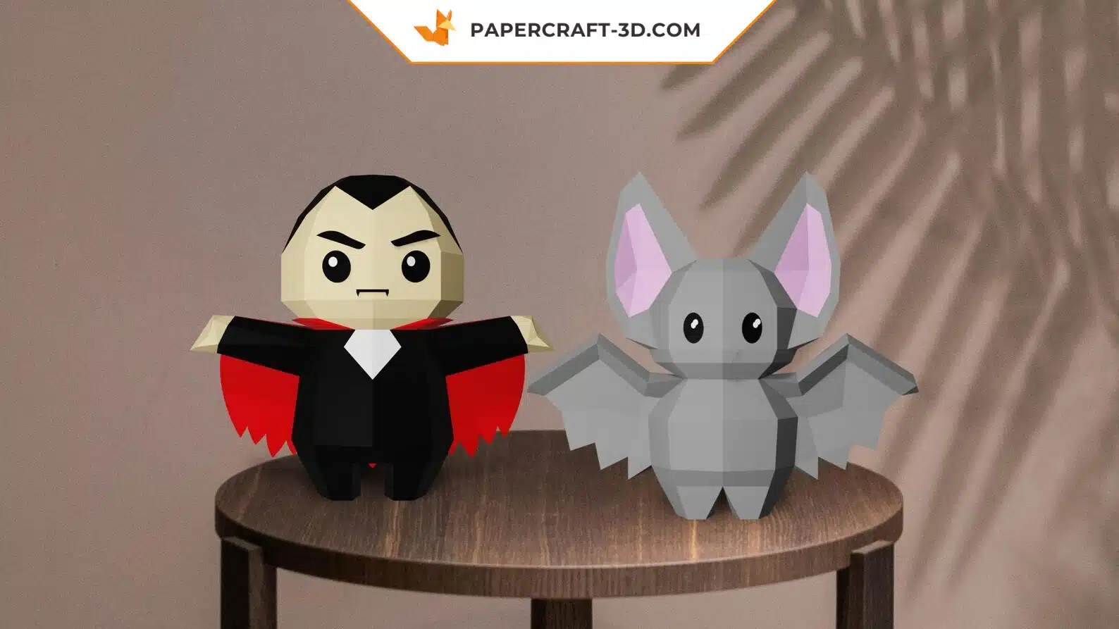Papercraft of Dracula and his bat in 3D origami
