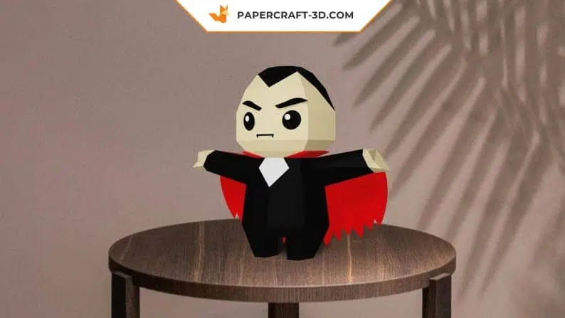 Papercraft Dracula et chauve-souris en origami 3D, weergave 4