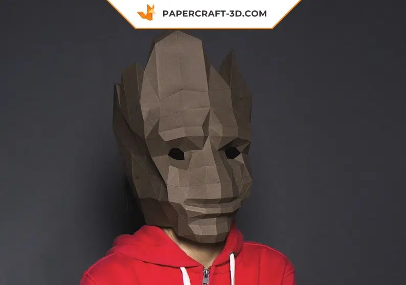 Papercraft masque de Groot en origami, weergave 3
