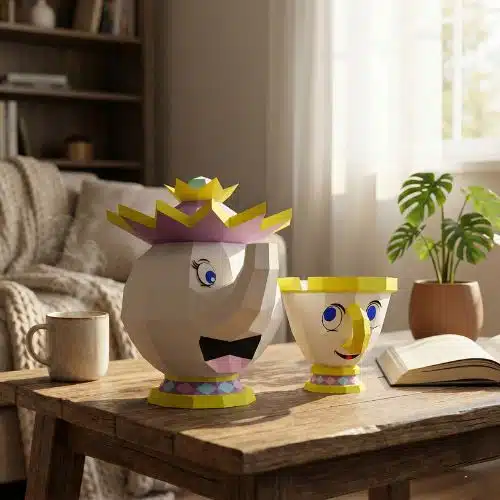 Papercraft de Mme Samovar et Zip en origami 3D