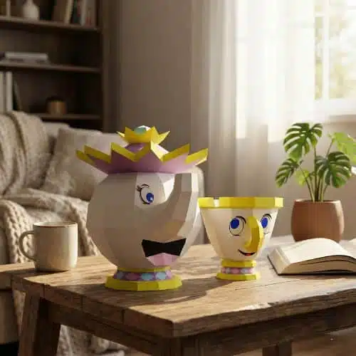 Papercraft von Frau Samowar und Zip als 3D-Origami
