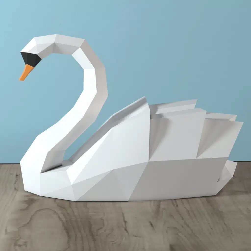 Weißer Papercraft-Schwan in 3D-Origami