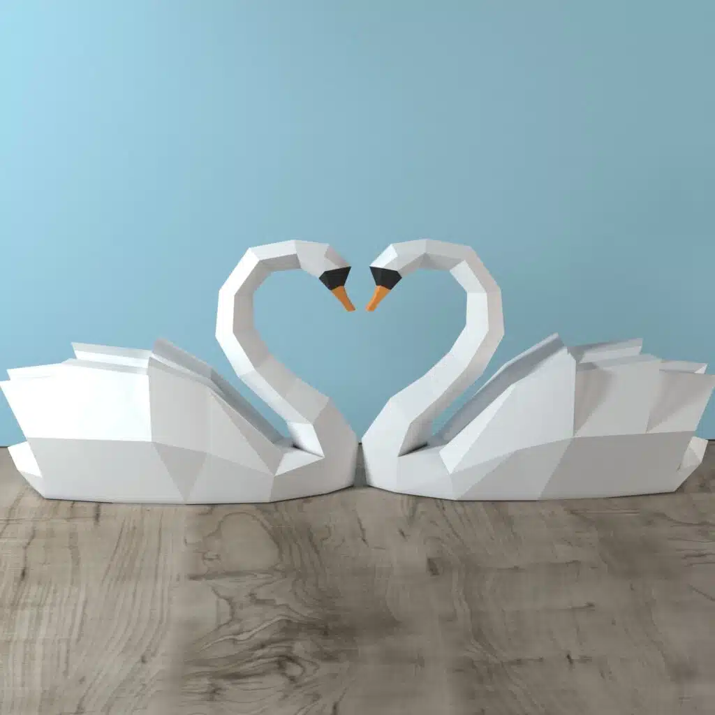 Papercraft de cisne branco em origami 3D