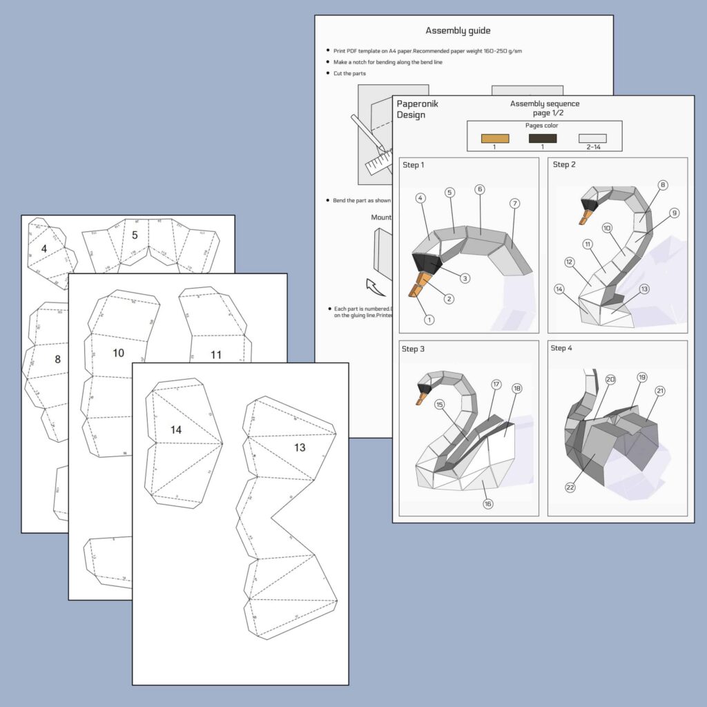 Papercraft de cisne en origami 3D