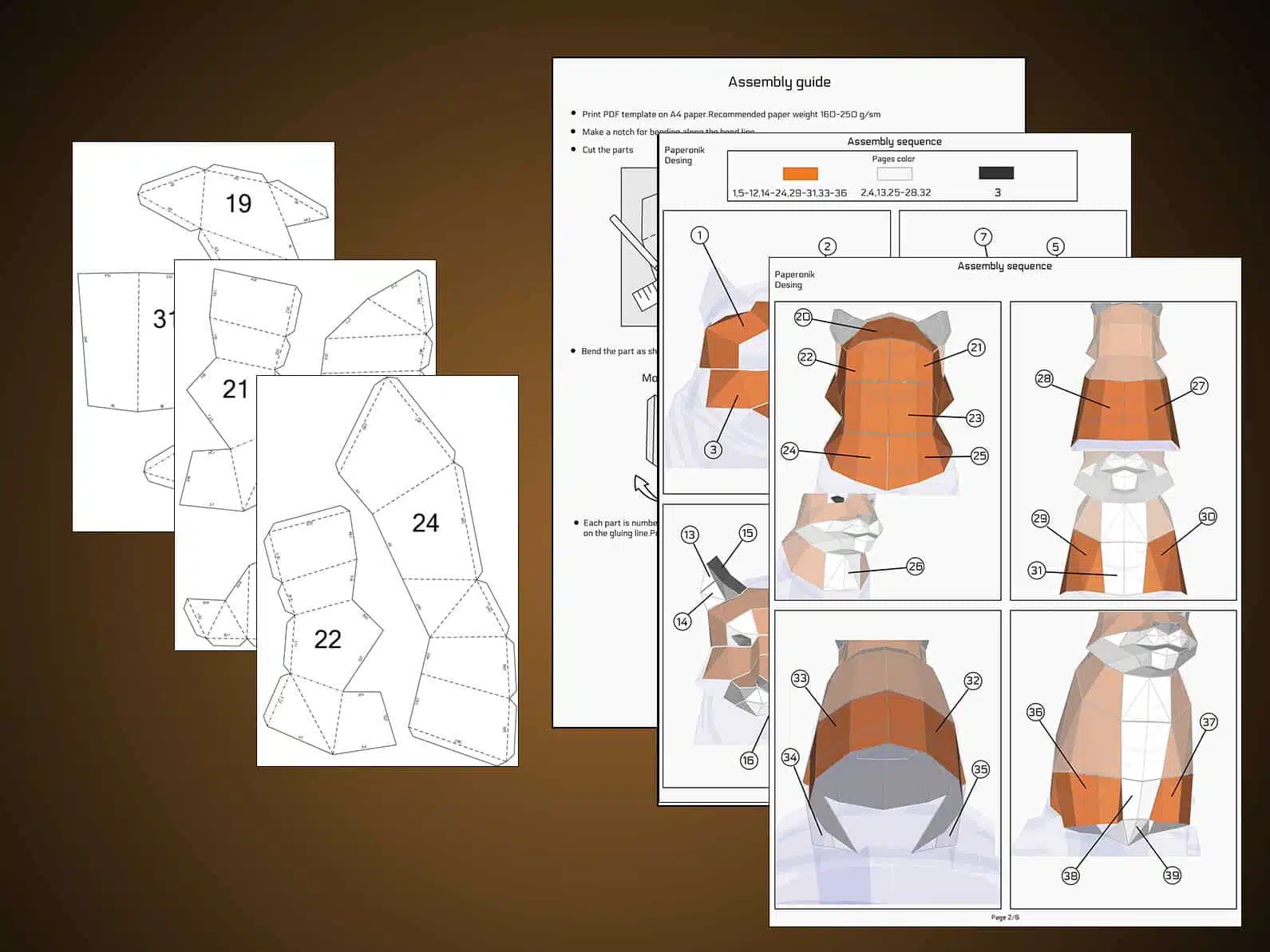 Origami Tiger Papercraft PDF, back view