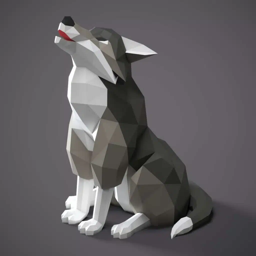 Papercraft heulender Wolf aus Origami
