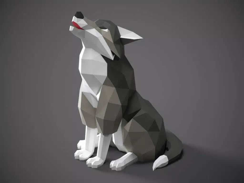 Wolf papercraft origami model, view 2