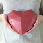 Papercraft red heart in 3D origami