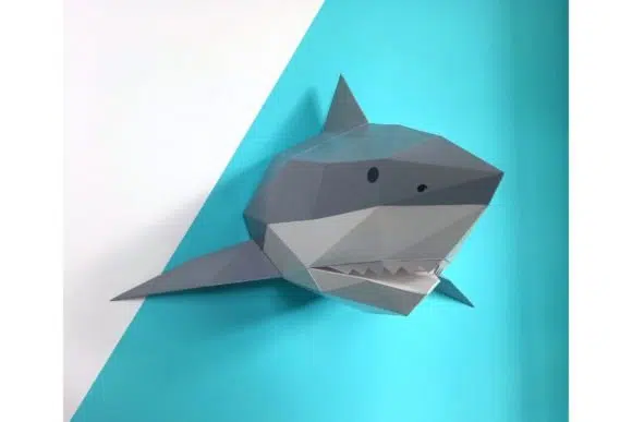 Papercraft de requin en origami 3D, weergave 3