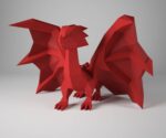Papercraft of complete small red dragon in 3D origami