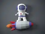 Papercraft de astronauta em foguete em origami 3D