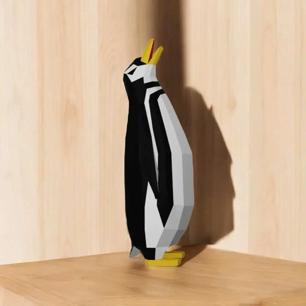 Papercraft de pinguim em pé em origami 3D