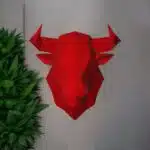 Origami 3D: kop van rode stier met witte hoorns, 3D-model