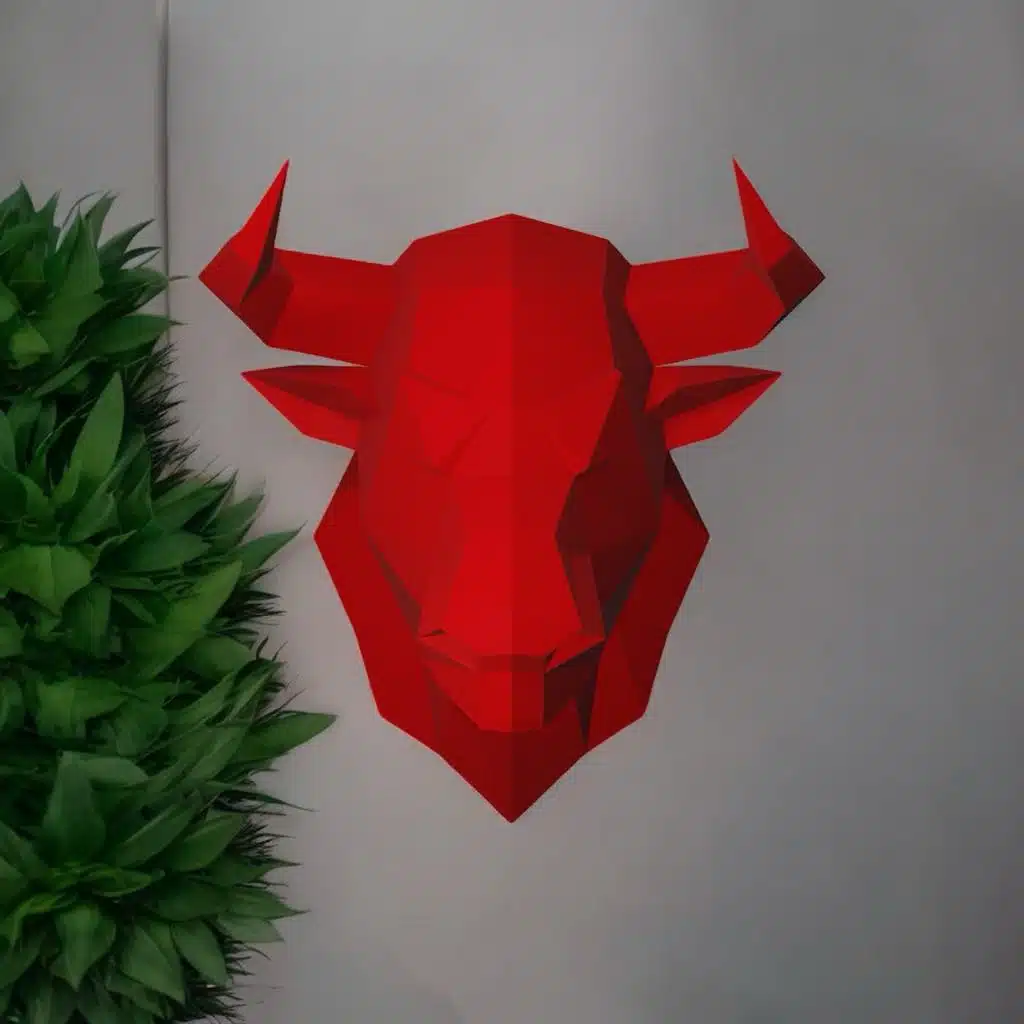 Papercraft roter Stierkopf mit weißen Hörnern als 3D-Origami