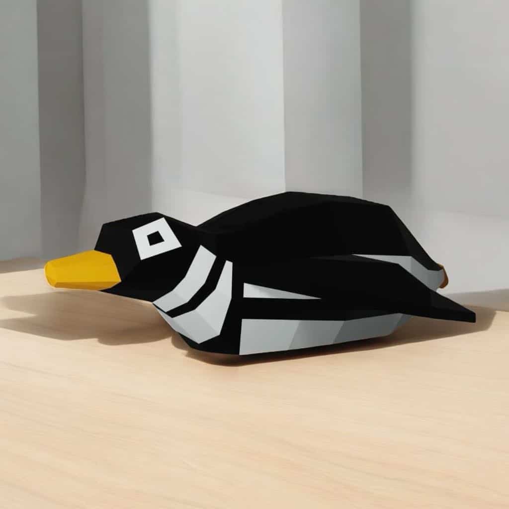 Pinguim Deitado em Origami 3D em Papel Pinguim Deitado em Origami 3D em Papel