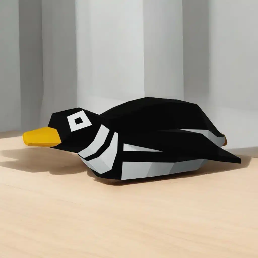 Papercraft di pinguino sdraiato in origami 3D