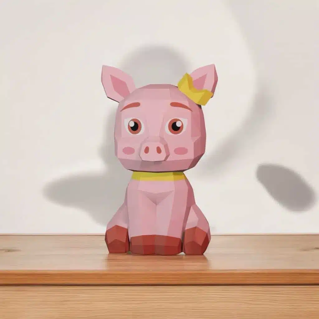 Papercraft de porquinho com laço em origami 3D