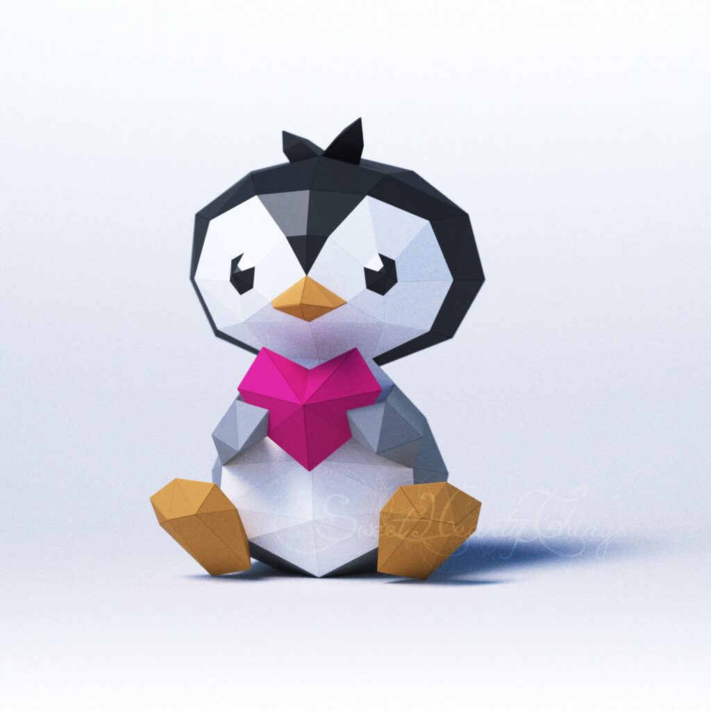 Papercraft cucciolo di pinguino in origami 3D