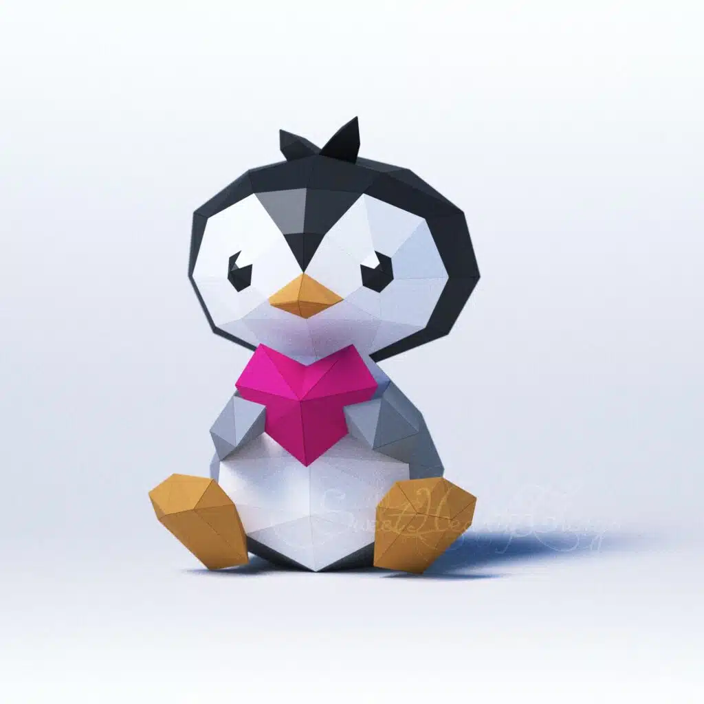 3D Origami Papercraft Baby Penguin, detail