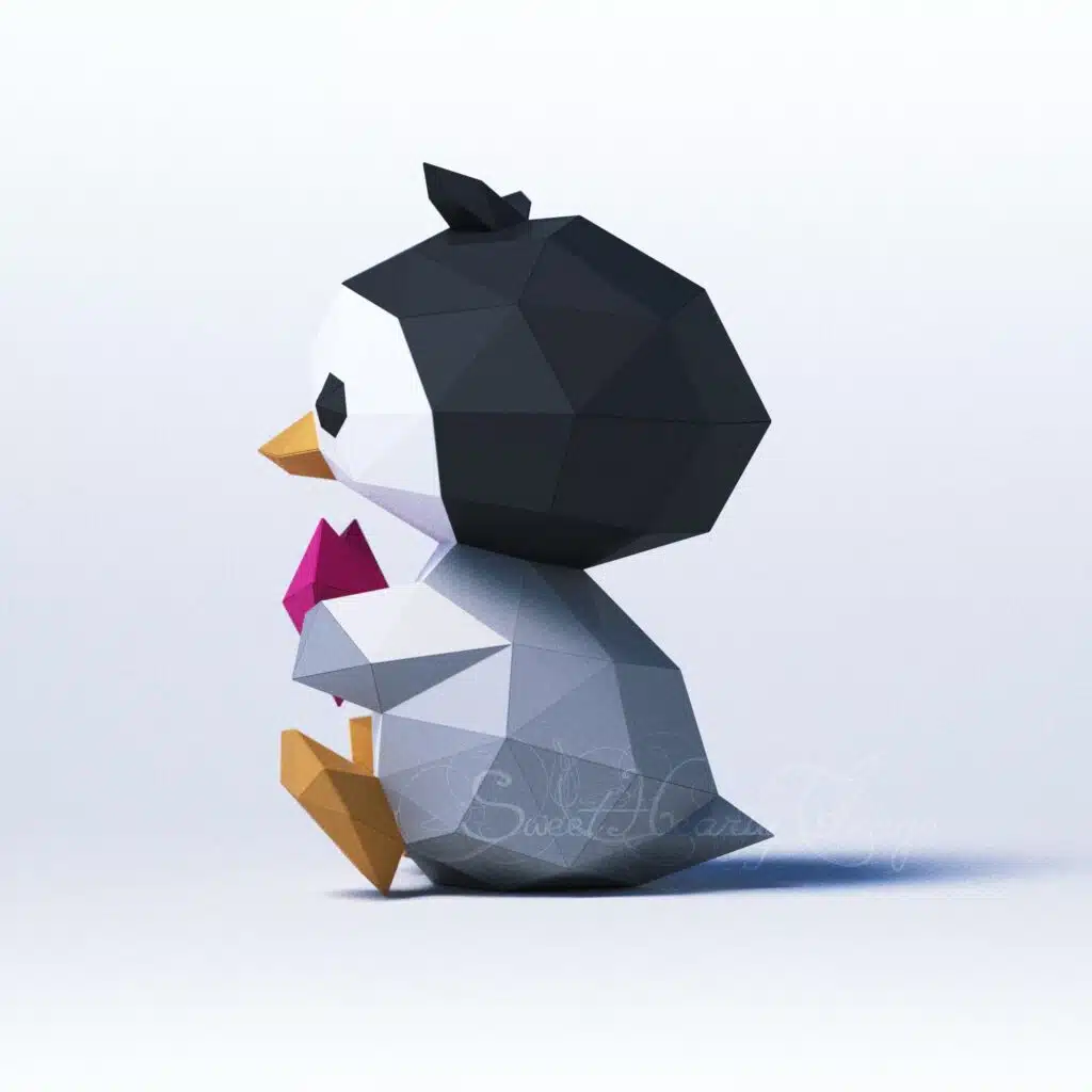 3D Origami Papercraft Baby Penguin, 3D model