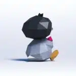 3D Origami Papercraft Baby Penguin, back view
