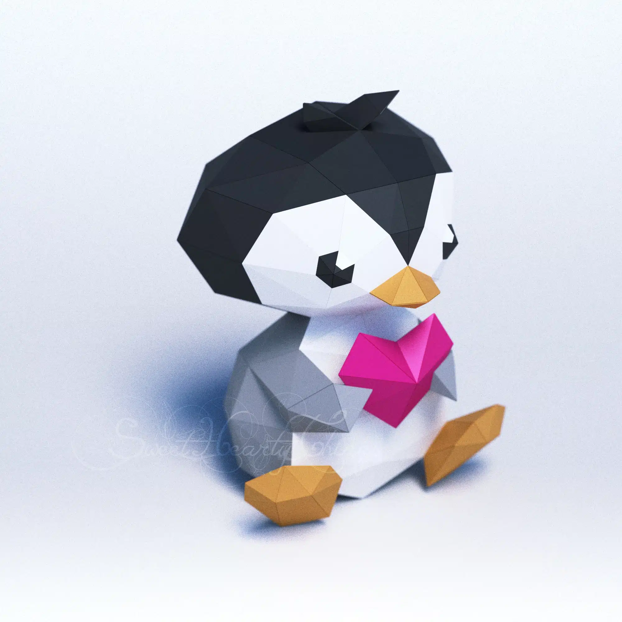 3D Origami Papercraft Baby Penguin, side view