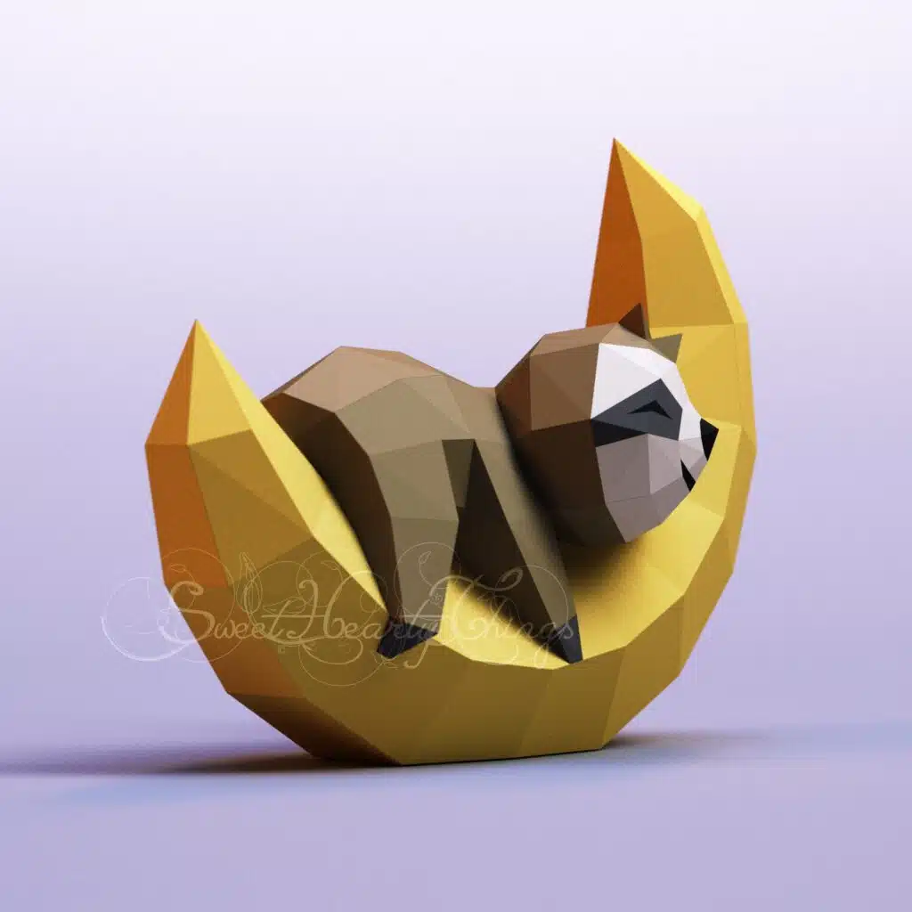 Papercraft Baby-Faultier auf dem Mond als 3D-Origami