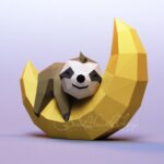 Papercraft baby sloth on moon in 3D origami