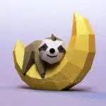 Papercraft de bébé paresseux sur lune en origami 3D