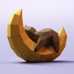 Papercraft baby sloth on moon in 3D origami