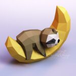 Papercraft baby sloth on moon in 3D origami