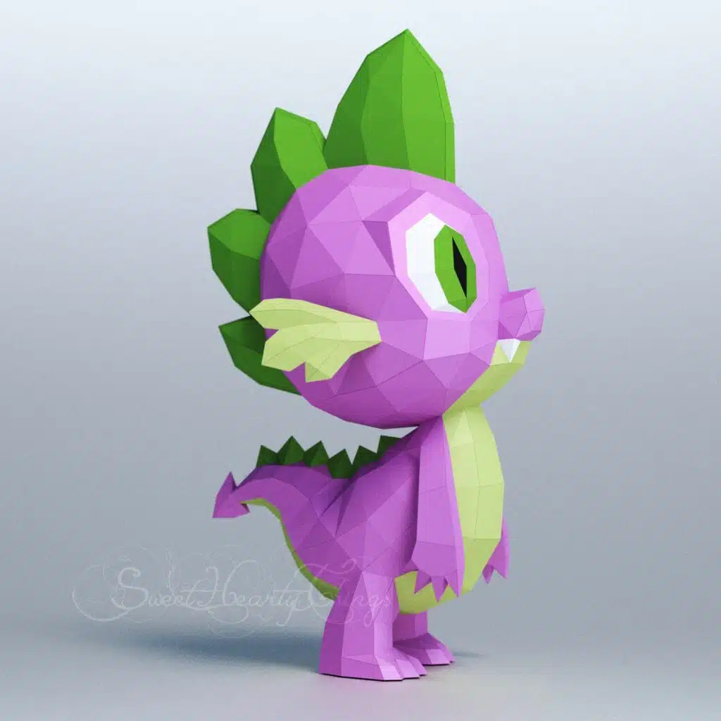 Papercraft Baby Spike em origami de papel 3D