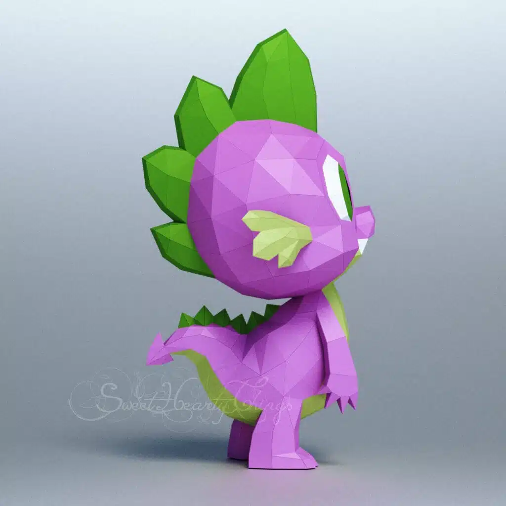 Papercraft Baby Spike em origami de papel 3D
