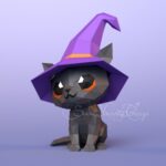 Papercraft de petit chat noir sorcier en origami