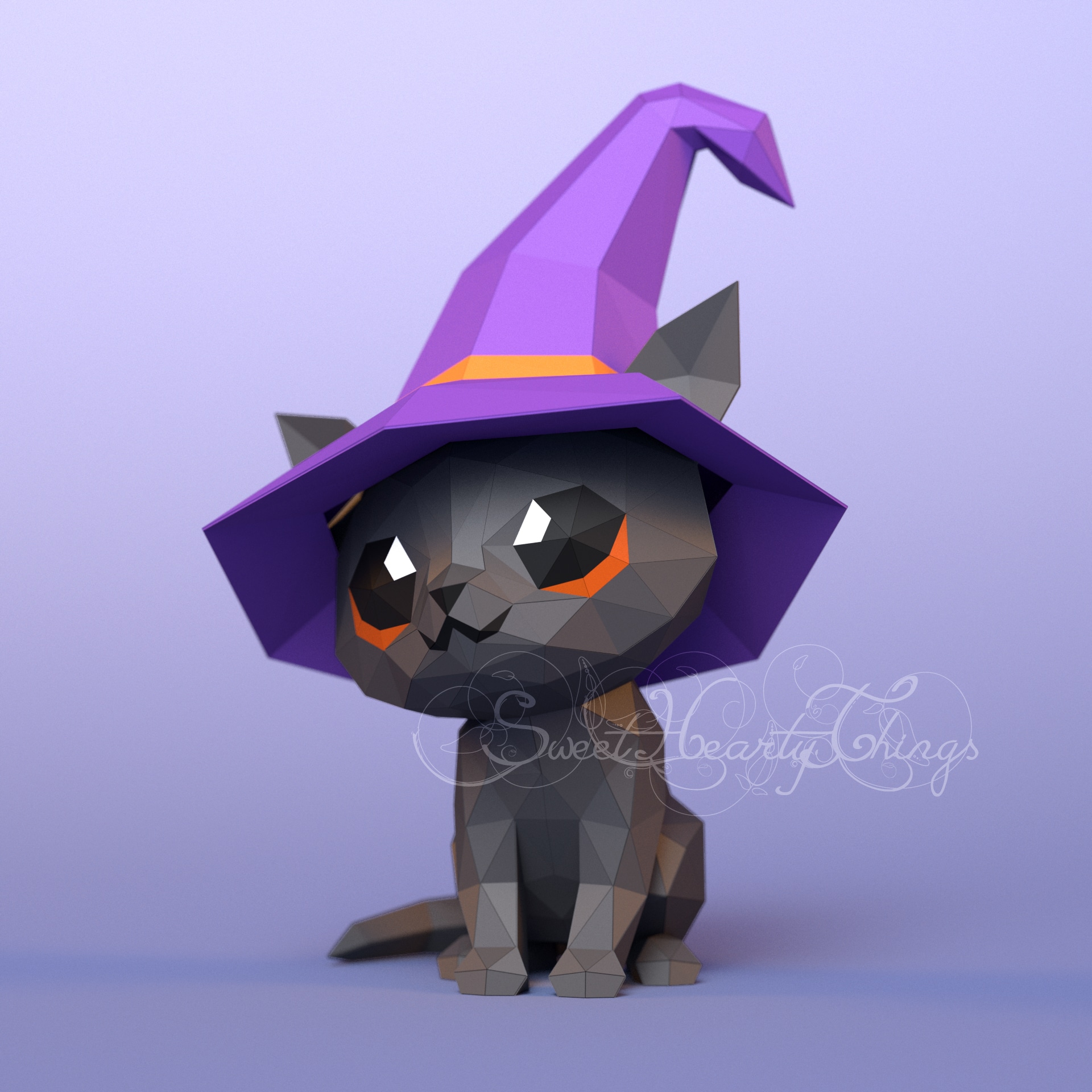 Papercraft of little black wizard cat in origami