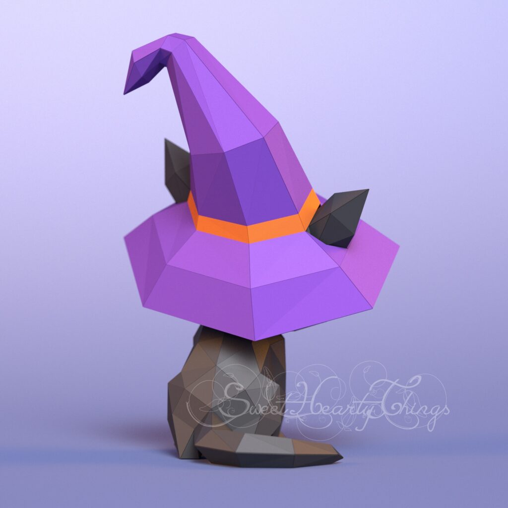Papercraft di piccolo gatto nero stregone in origami