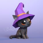 Papercraft de petit chat noir sorcier en origami
