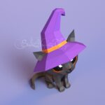 Papercraft de petit chat noir sorcier en origami