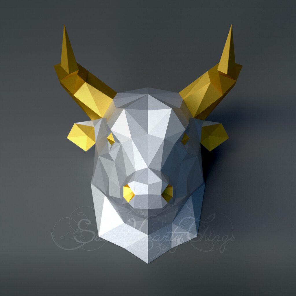 Papercraft cabeça de touro em origami